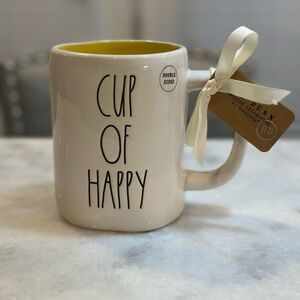 Rae Dunn Artisan Collection Coffee Mug - “Cup of Happy” (Yellow Interior)